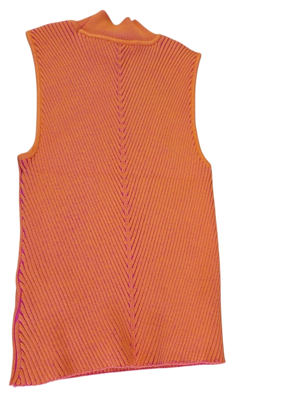 Milly Orange And Pink Ribbed Mock Neck Sleeveless Sweater Tank - Picture 5 of 11